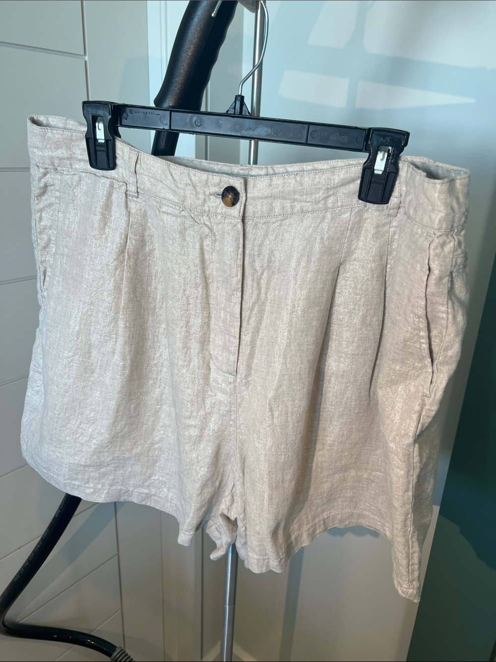 Boden Light Beige High-Waist 100% Linen Shorts